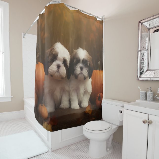 Shih Tzu Welppy Autumn Delight Pumpkin Duschvorhang (Beispiel)