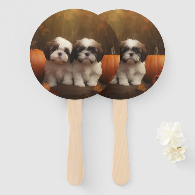 Shih Tzu Welppy Autumn Delight Pumpkin Fächer (Vorne und Hinten)