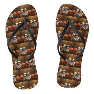 Shih Tzu Welppy Autumn Delight Pumpkin Flip Flops