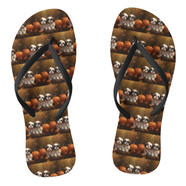 Shih Tzu Welppy Autumn Delight Pumpkin Flip Flops (Fußbett)