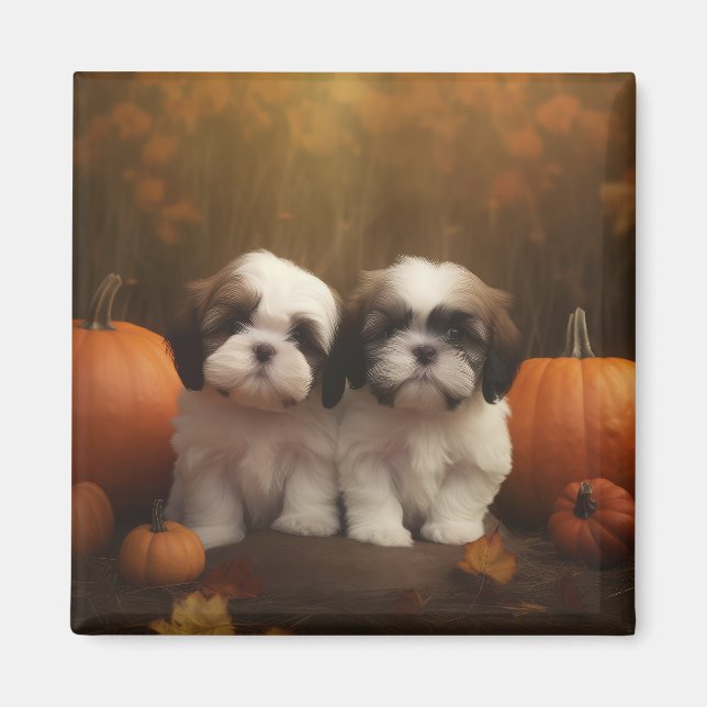 Shih Tzu Welppy Autumn Delight Pumpkin Magnet (Vorne)