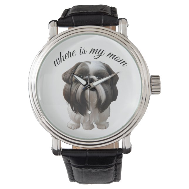 Shih Tzu - Wo ist meine Mama Armbanduhr (Vorderseite)