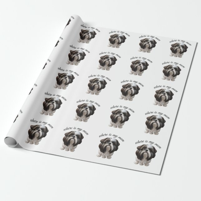 Shih Tzu - Wo ist meine Mama Geschenkpapier (Ungerollt)