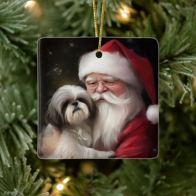 Shih Tzu zu Weihnachten Keramikornament (Baum)