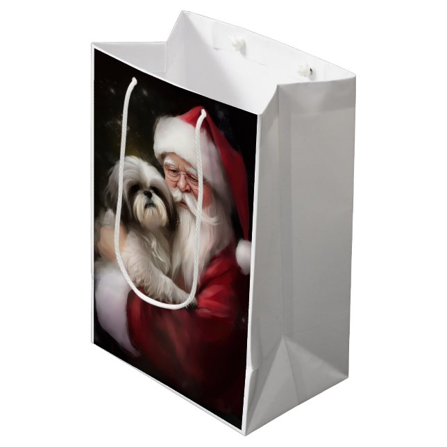 Shih Tzu zu Weihnachten Mittlere Geschenktüte (Vorderseite Schrägansicht)
