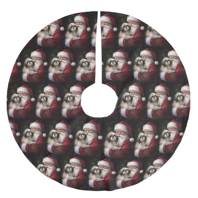 Shih Tzu zu Weihnachten Polyester Weihnachtsbaumdecke (Vorderseite)