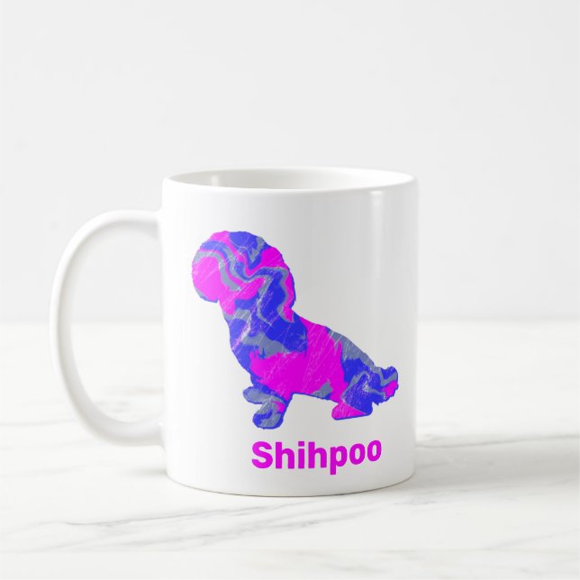 Shihpoo Dog Silhouette Crazy Hot Pink Kaffeetasse (Links)