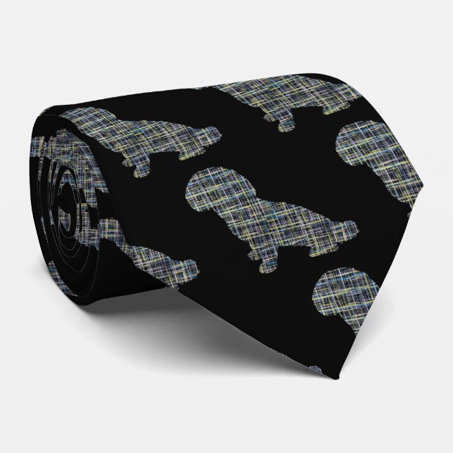 Shihpoo Hund Silhouette Gelb & Schwarz Grid Krawatte (Gerollt)
