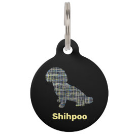 Shihpoo Hund Silhouette Gelb- und Schwarzgitterlin Haustiermarke