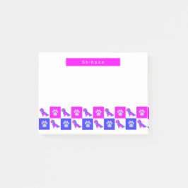 Shihpoo Silhouette Dog & Paw Hot Pink & Blue Post-it Klebezettel