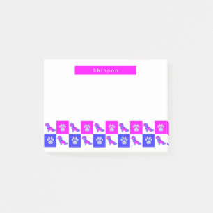 Shihpoo Silhouette Dog & Paw Hot Pink & Blue Post-it Klebezettel