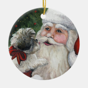 Shihtzu und Sankt-Hundekunst-Weihnachtsverzierung Keramikornament