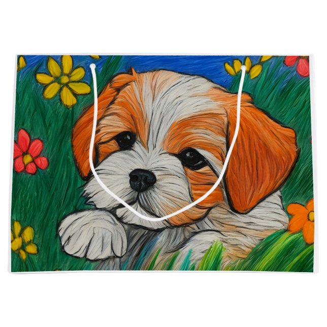 Shihtzu Welpencrayic Art Geschenktasche Große Geschenktüte (Vorderseite)