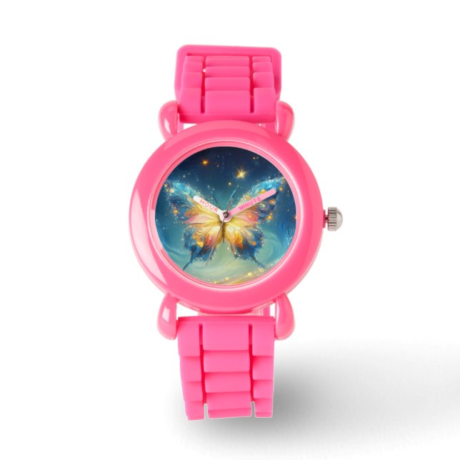 Shimmer farbenfrohe Schmetterlingskunst Kinder Armbanduhr (Vorderseite)