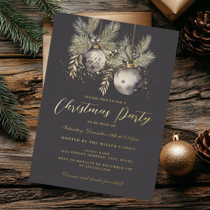 Shimmer Gold Baubles Christmas Party Folieneinladung