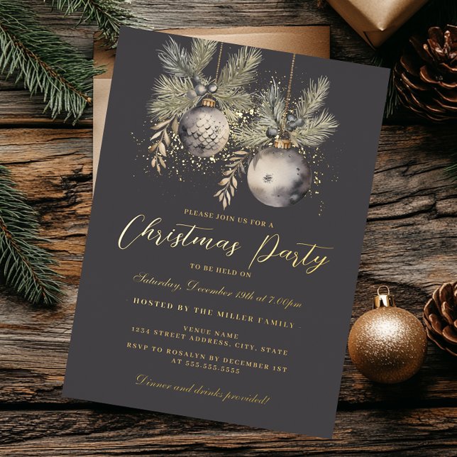 Shimmer Gold Baubles Christmas Party Folieneinladung (Von Creator hochgeladen)