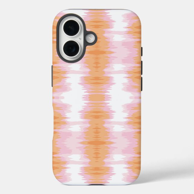 Shimmer Ikat in Pink and Orange iPhone 16 Hülle (Rückseite)