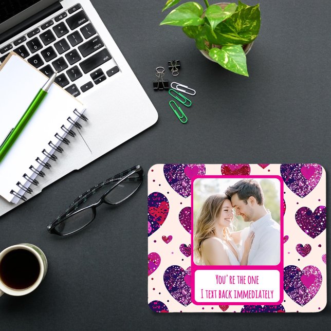 Shimmer Lila Herztxt sofort zurück Mousepad (Von Creator hochgeladen)