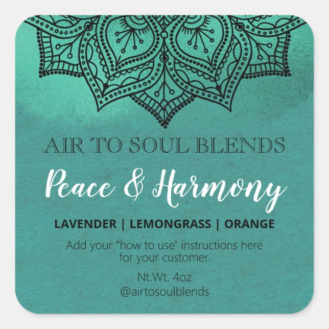 Shimmer Mandala Aquamarin Blend Labels Quadratischer Aufkleber (Vorderseite)