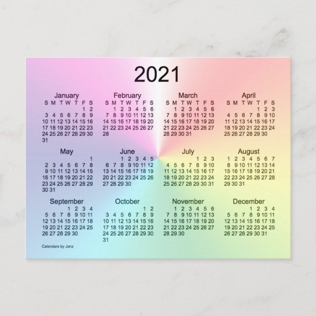 Shimmer Mini Kalender 2021 von Janz Postkarte (Vorderseite)