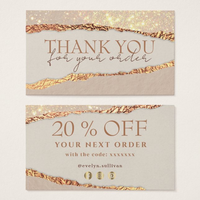 Shimmer papier déchiré merci carte de réduction (Devant & derrière)