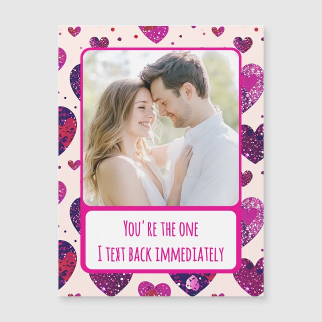 Shimmer Purple Heart Text Back Carte magnétique (Devant)