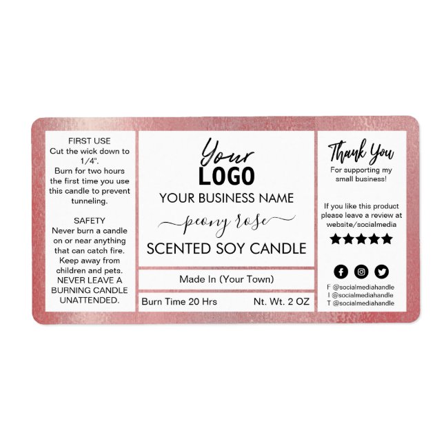 Shimmer Rose Gold Ink Peony Scented Soy Candle (Vorne)