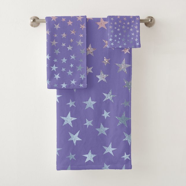 Shimmer träumt Sterne Lila, rosa und blau Badhandtuch Set (Insitu)