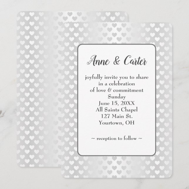 Shimmer White Wedding Hearts Einladung (Vorne/Hinten)