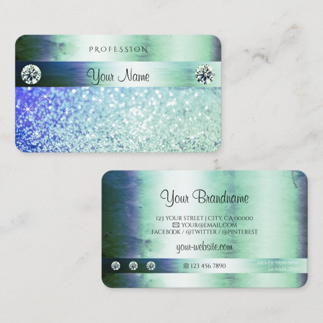Shimmering Aquamarin Blue Glitzer Sparkle Stars Visitenkarte (Vorne/Hinten)