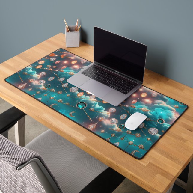 Shimmering Aquamarine Diamond Celestial Moon Schreibtischunterlage (Büro 2)