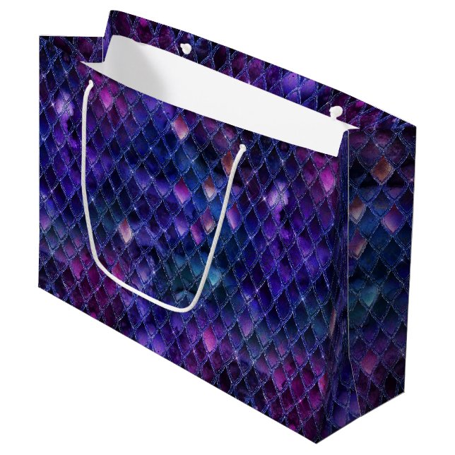 Shimmering Purple Ombre & Glitter Dragon Scales Große Geschenktüte (Vorderseite Schrägansicht)