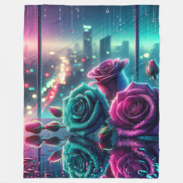 "Shimmering Raindrop Rose City Bokeh Art" Fleecedecke