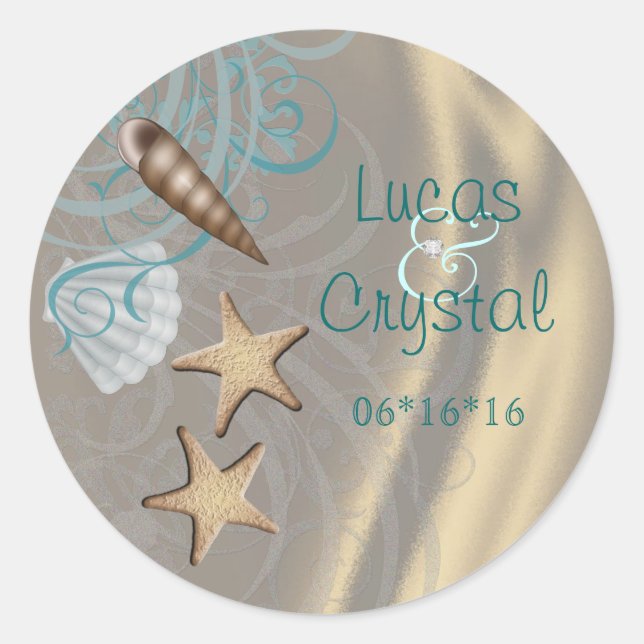 Shimmering Seashell Aquamarin Save the Date Aufkle Runder Aufkleber (Vorderseite)