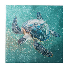 Shimmering Turquoise Sea Turtle | Coastal Fliese