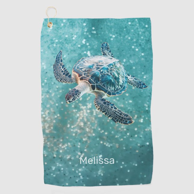 Shimmering Turquoise Sea Turtle | Coastal Golfhandtuch (Vorderseite)