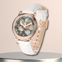 Shimmery Cloisonné Magnolia Botanical Art  Armbanduhr