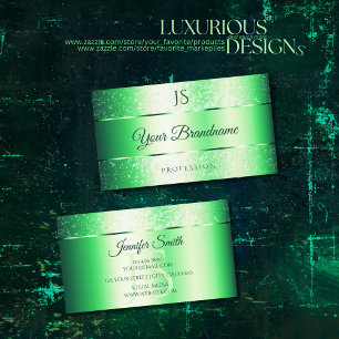 Shimmery Emerald Green Glitzer Spark and Monogram Visitenkarte