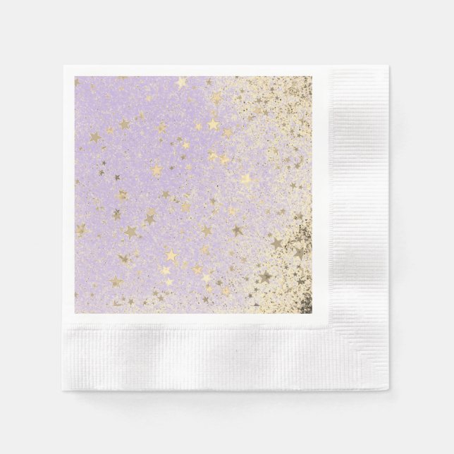 Shimmery Glittery Gold Stars auf dem Lavendel Serviette (Vorderseite)