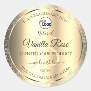 Shimmery Gold Glitzer Initials Product Labels Logo Runder Aufkleber