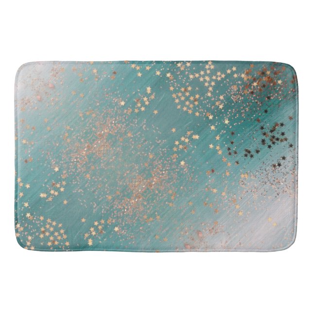 Shimmery Gold Stars auf Aquamarin  Badematte (Vorderseite)
