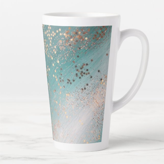 Shimmery Gold Stars auf Aquamarin  Milchtasse (Rechts)