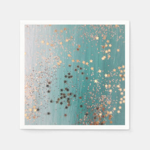 Shimmery Gold Stars auf Aquamarin Serviette
