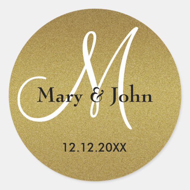 Shimmery Gold Wedding Monogram Siegel Runder Aufkleber (Vorderseite)