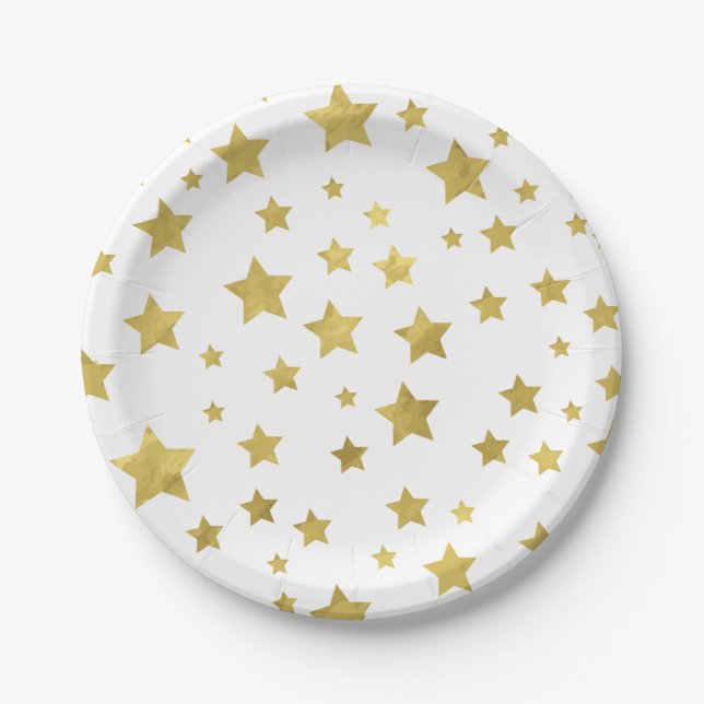 Shimmery Goldstars Golden Star Pattern Pappteller (Vorderseite)