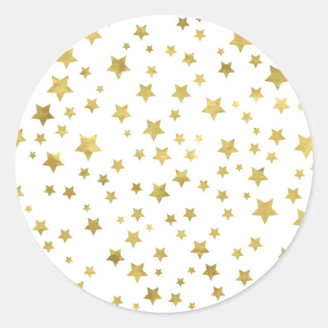 Shimmery Goldstars Golden Star Pattern Runder Aufkleber (Vorderseite)