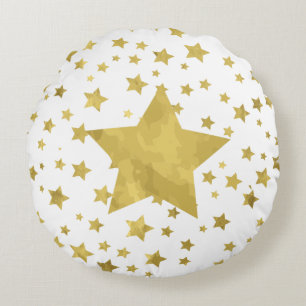 Shimmery Goldstars Golden Star Pattern Rundes Kissen