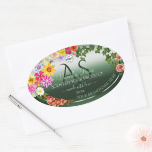Shimmery Green Floral Produit Étiquettes Monogramm