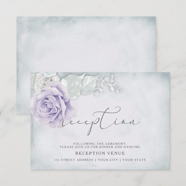 Shimmery Lilac und White Roses Empfang Einladung (Vorne/Hinten)