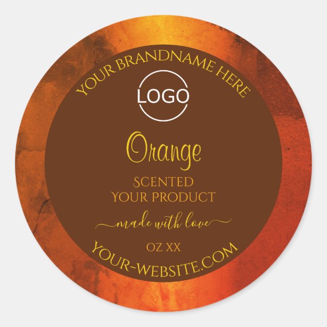 Shimmery Orange Marble Elegante Product Labels Log Runder Aufkleber (Vorderseite)